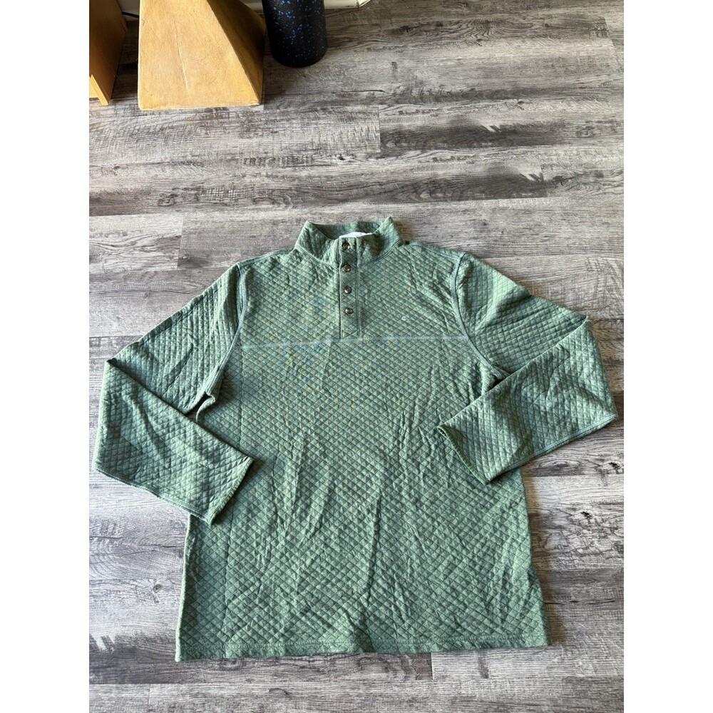 Criquet Mens Quilted Long Sleeve Button Pullover Sweater Green Austin TX XL